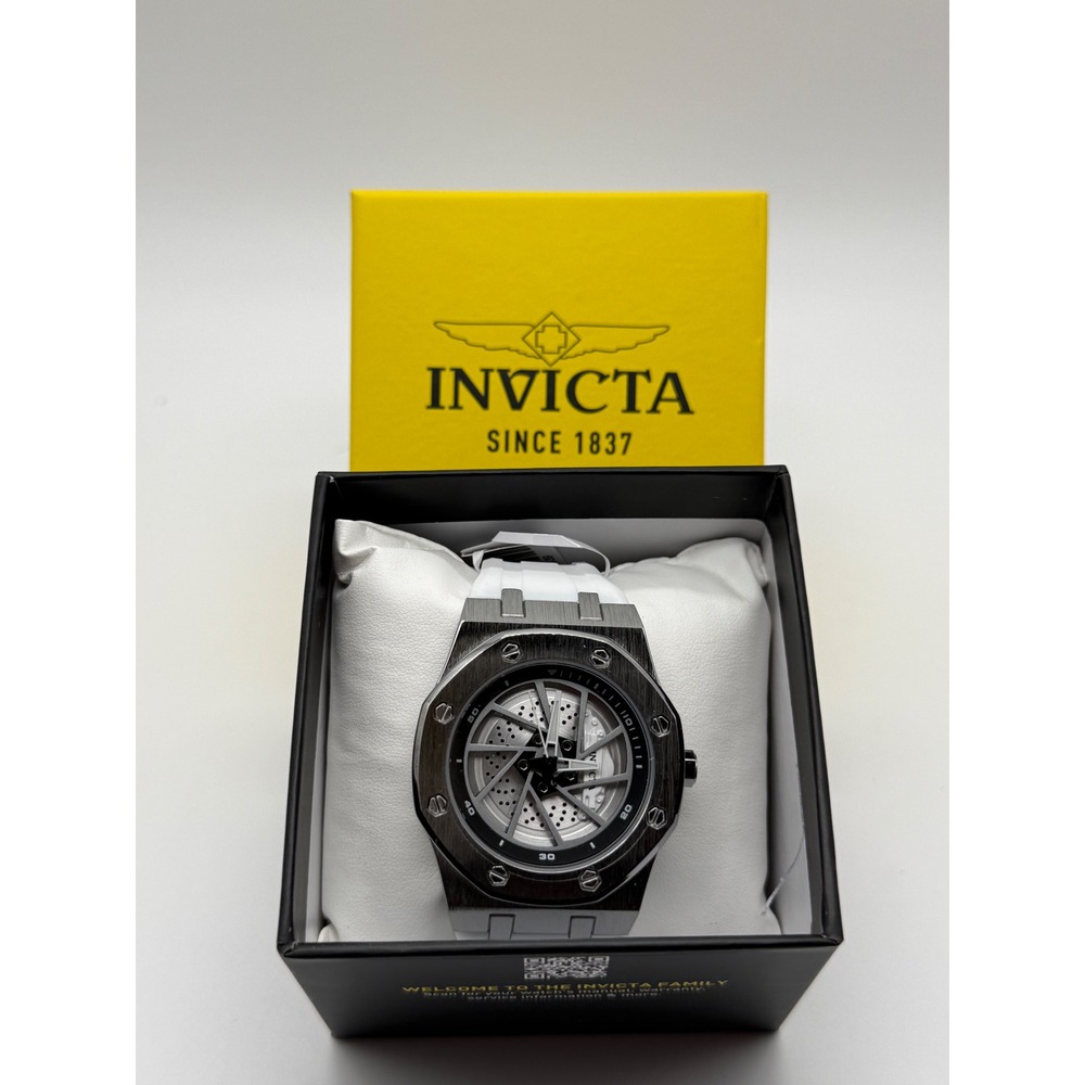 Invicta 70039 Men's Watch Silver Tone Skeleton Dial White Silicone Strap New Box